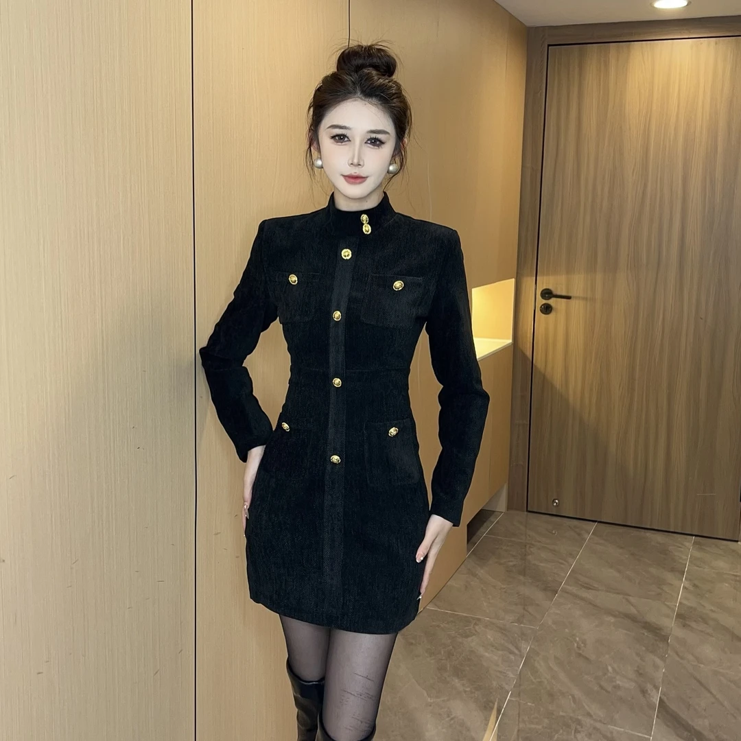 【MD原创·宵夜】2024冬季新款长袖长袖百搭气质小香风收腰连衣裙