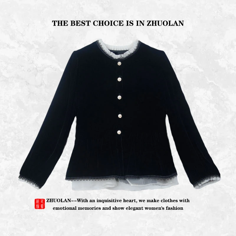 002289新中式国风上衣小香风气质长袖轻奢时尚黑色百搭（25）