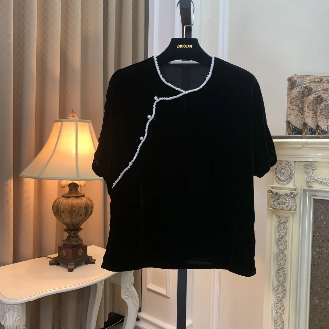 新中式国风真丝丝绒显瘦短袖时尚休闲夏季001932/2652-12