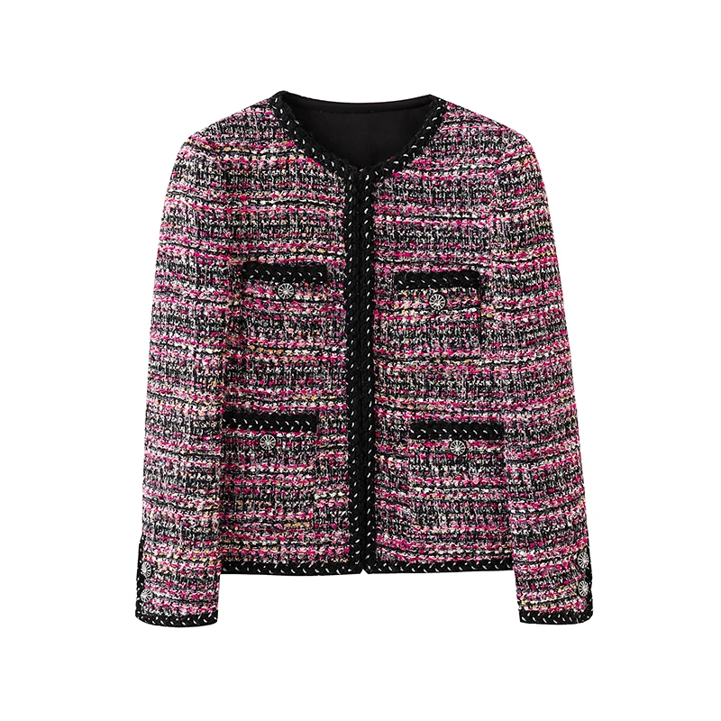 鹅绒服-【紫苏】植绒紫粉色小香风上衣气质设计师冬季加厚款7061