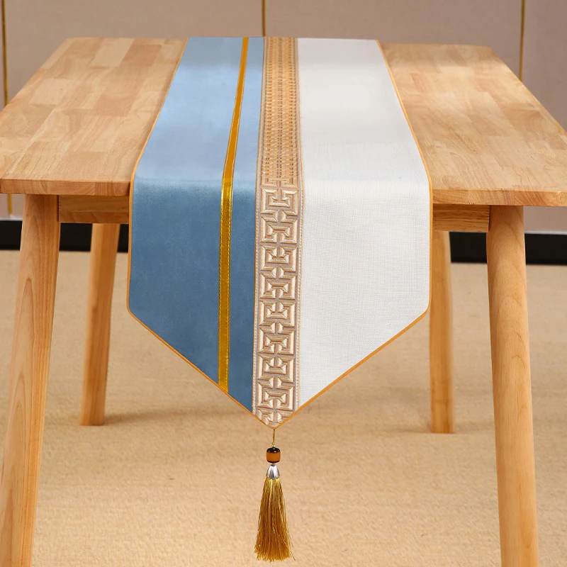 新中式桌旗茶桌布轻奢高端客厅茶几垫布简约现代茶台布艺长条桌布