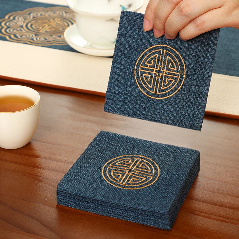 新中式茶桌小杯垫高档布艺防水茶几垫布隔热防烫茶道茶杯垫茶桌布