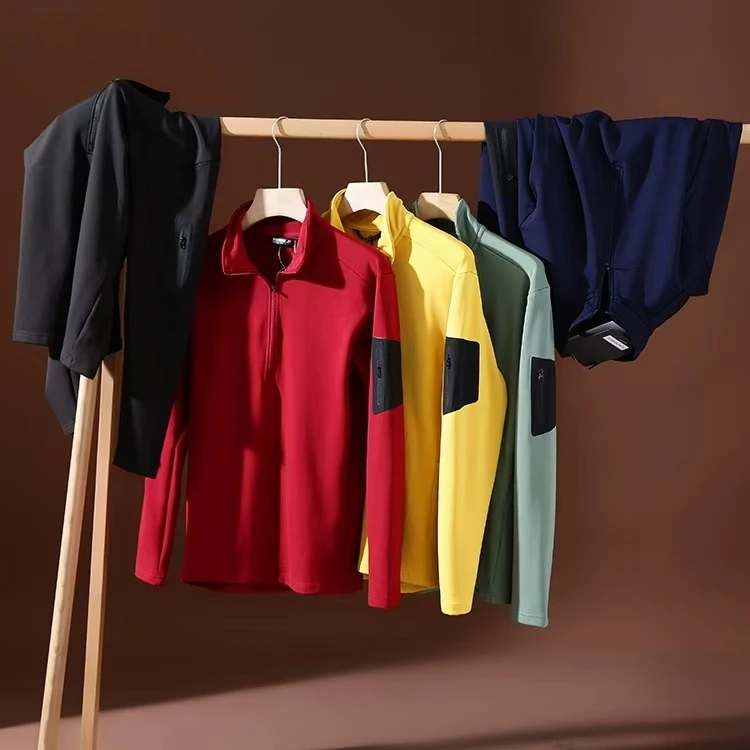 户外飞禽系列轻量化抓绒秋季男士外贸休闲半拉链立领长袖T恤 9816