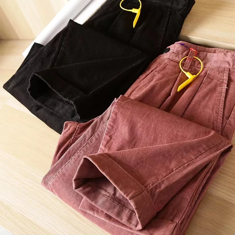 紫标系列秋冬日系复古灯芯绒宽松百搭休闲裤九分裤潮0- 8181