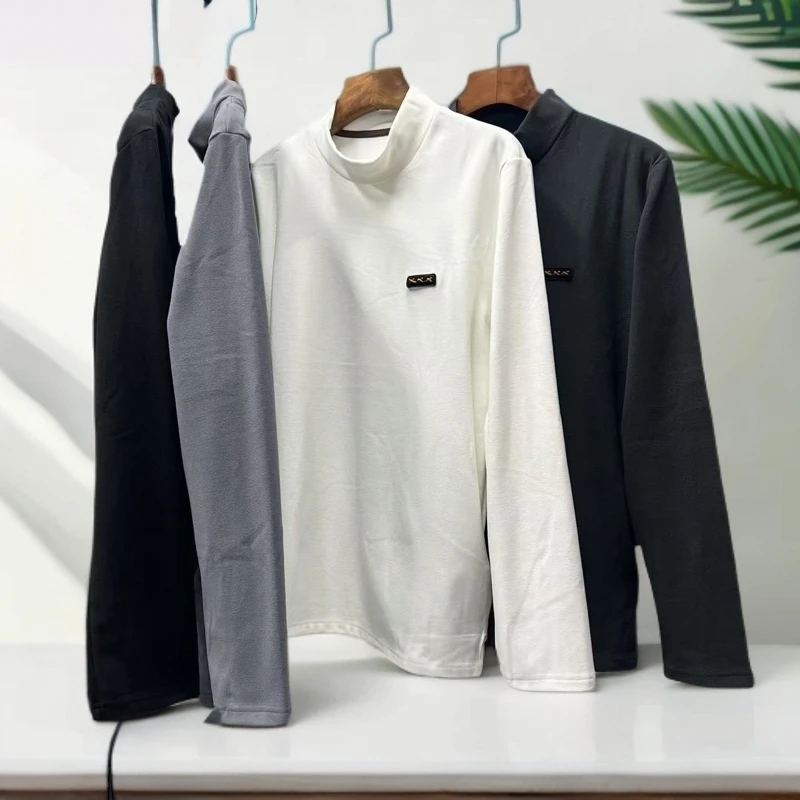 半高领皮标德绒保暖打底衫男士时尚立领休闲长袖T恤 0-22068