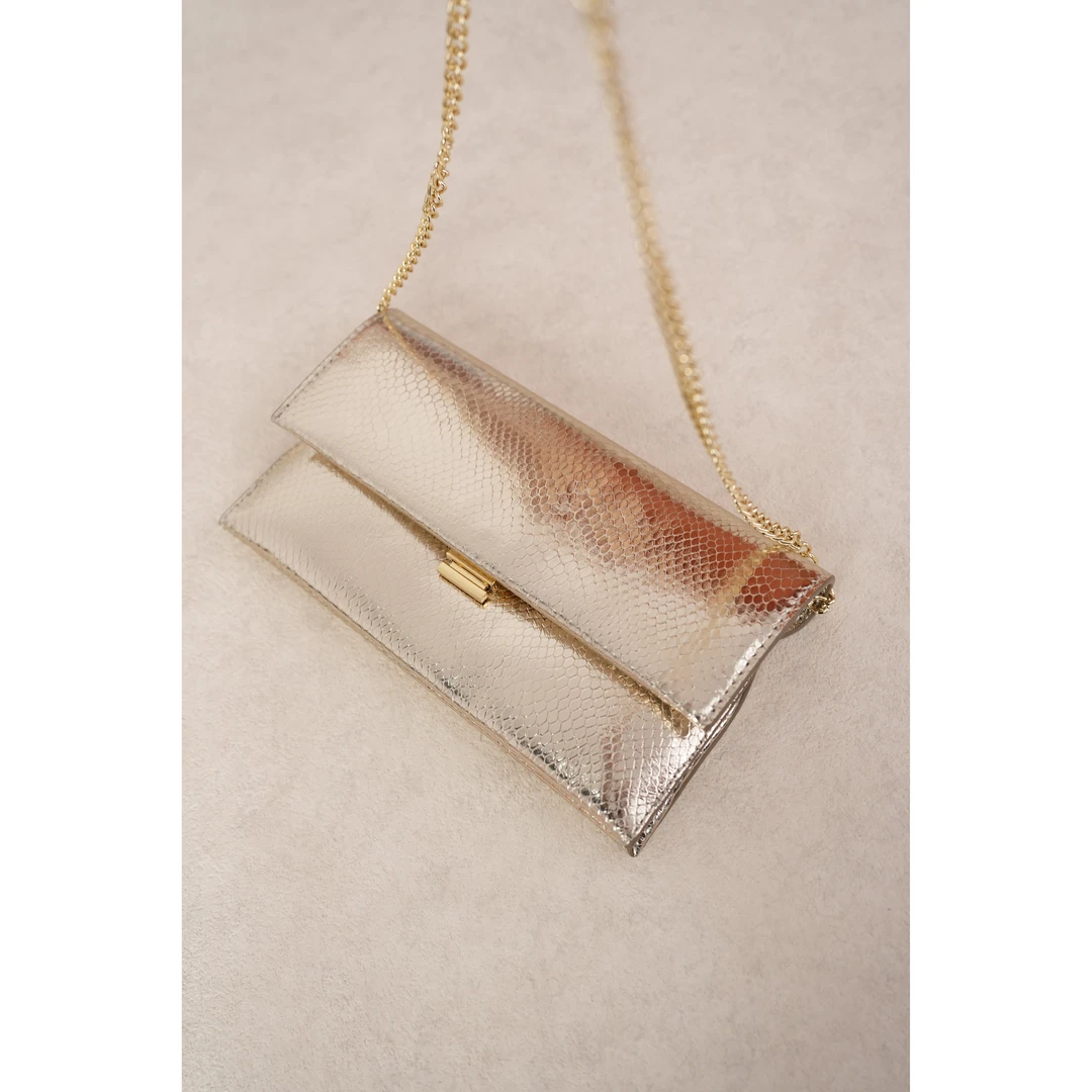 西子/【鎏金晚宴包】牛皮蛇纹珠光皮金属膜手包包斜跨包/BBSW002