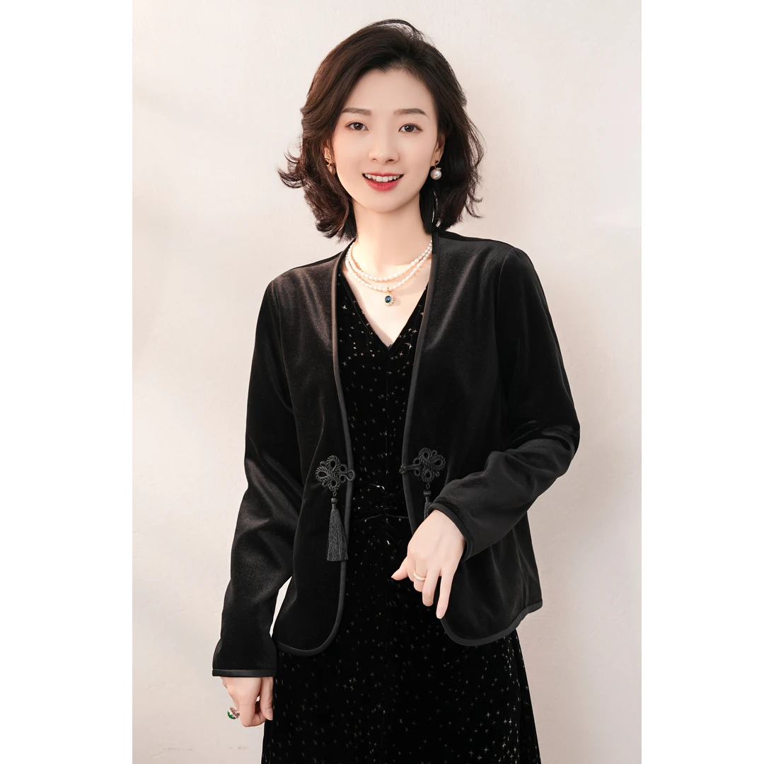 西子/【东方诗意】 天鹅绒流苏盘扣国风短外套/WTBH584