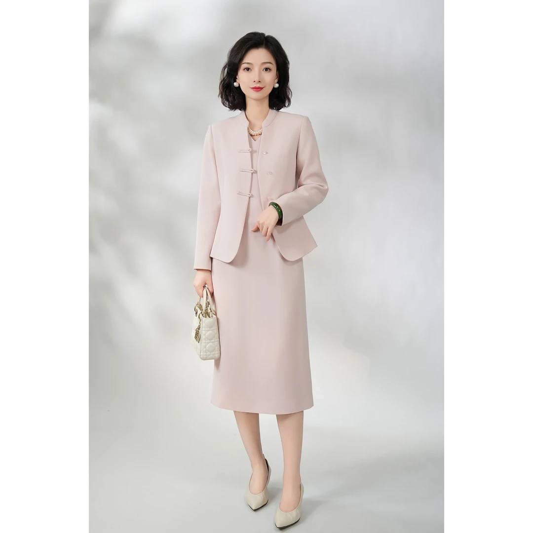 西子/【夕岚】新中式立领重磅醋酸连衣裙中式穿搭西装套装/WTLL230