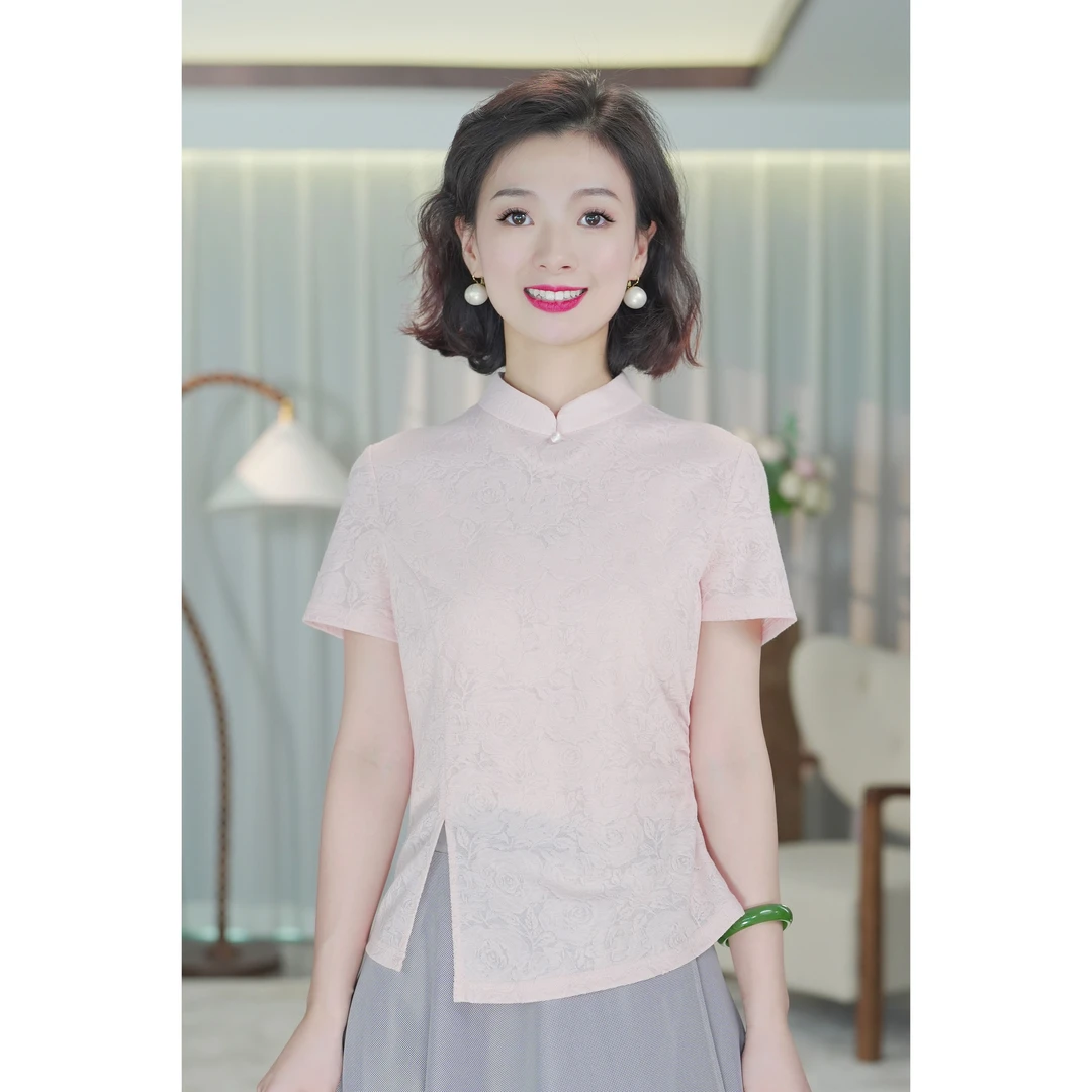 西子/新中式立领温柔气质提花国风上衣减龄款百搭T恤衬衫/TXLL233