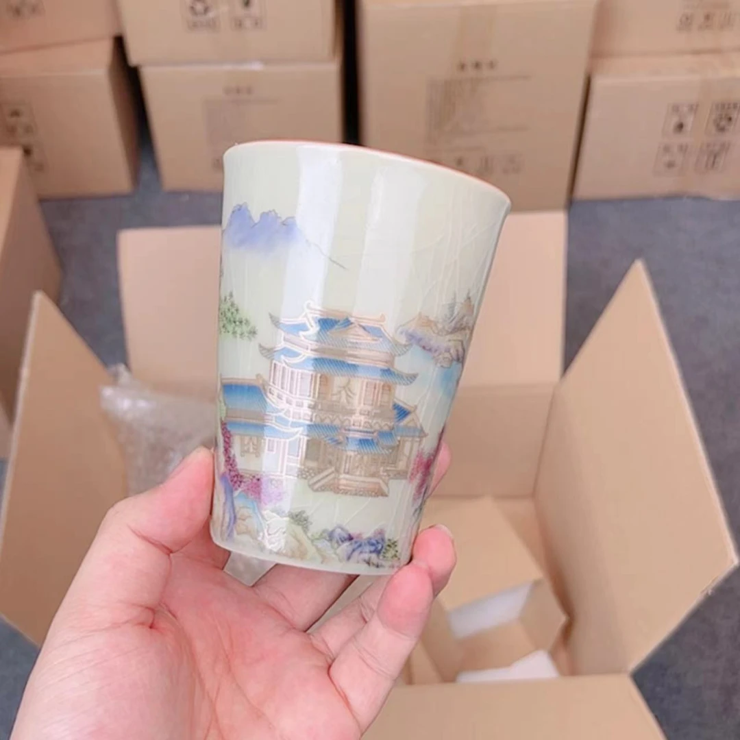 长泓茶器/粉彩阁楼江山大号可乐杯（大号喝水杯）大容量复古