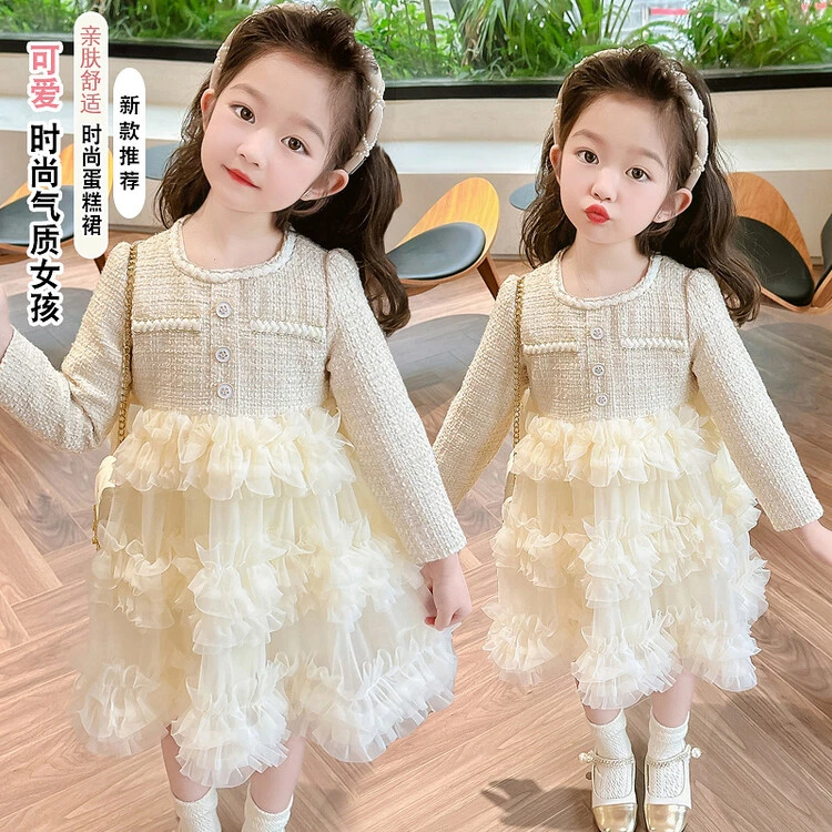 女童小香风连衣裙春秋款长袖新款儿童小女孩宝宝秋装公主蛋糕裙子