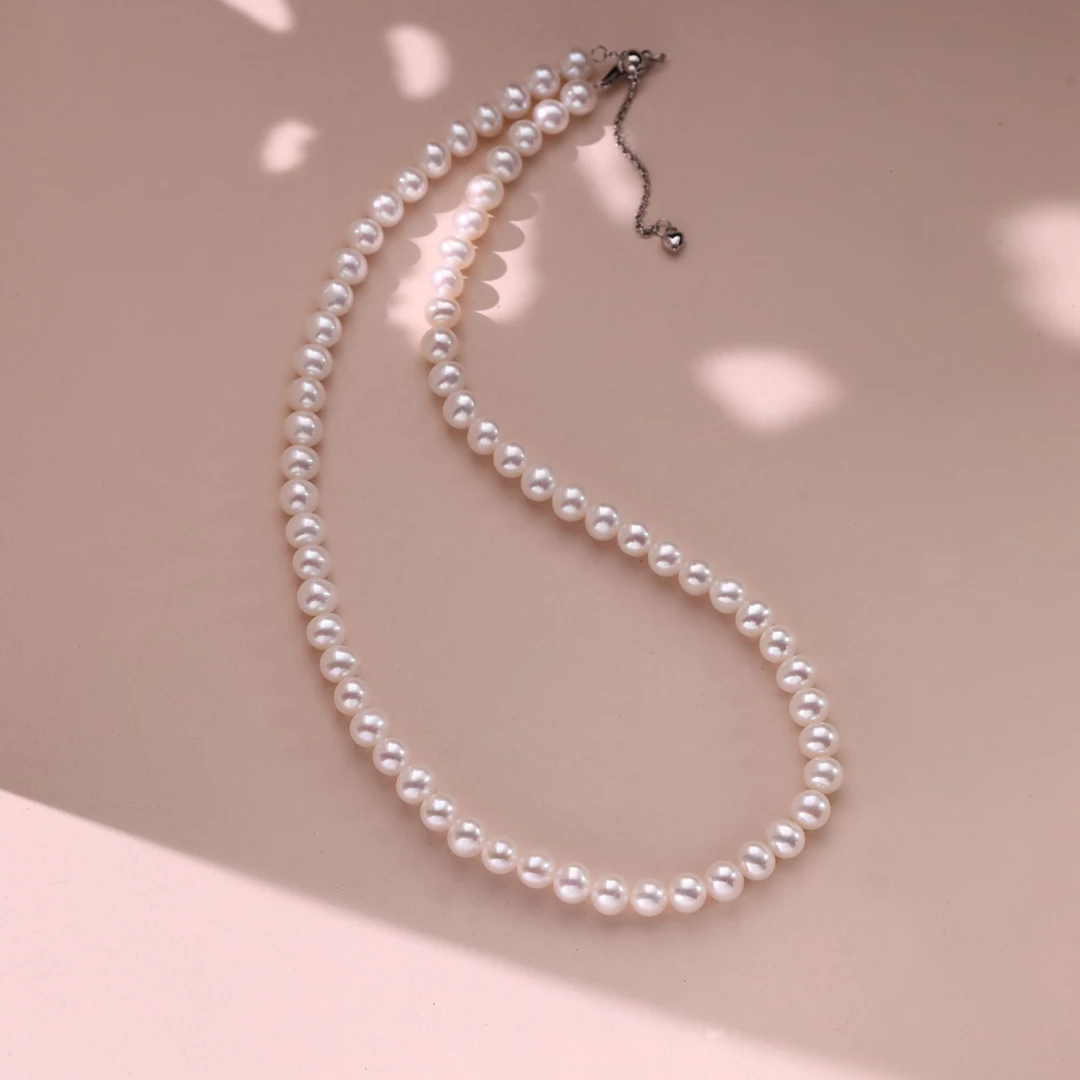 极光近圆5-6mm天然珍珠气质时尚百搭通勤约会经典项链