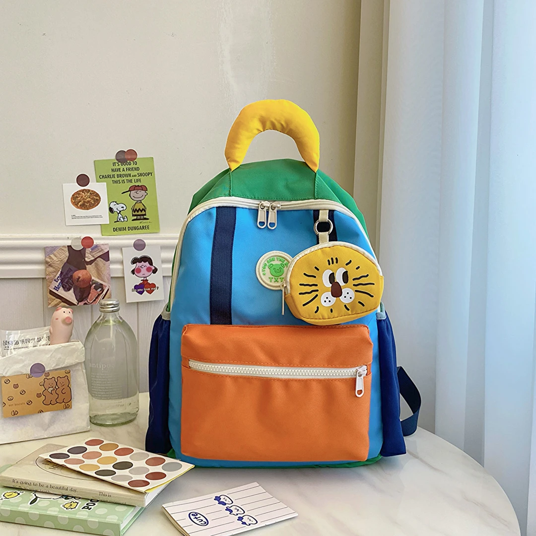 拼色幼儿园书包撞色儿童旅游双肩背包韩版卡通时尚休闲轻便小背包