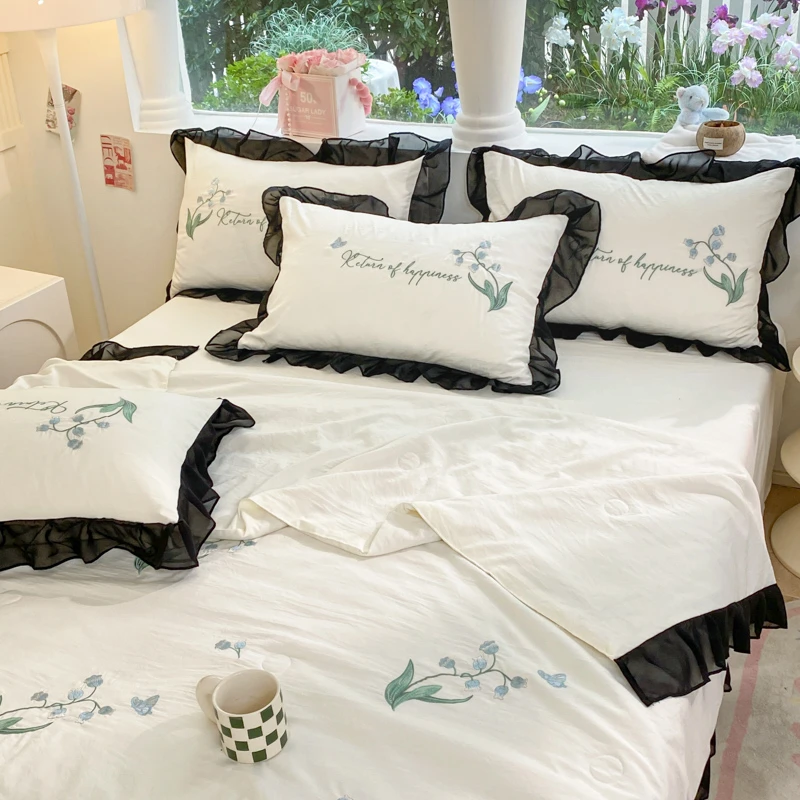 韩版花边款亲肤舒适夏凉被四件套夏季空调被薄款被子公主风2024新