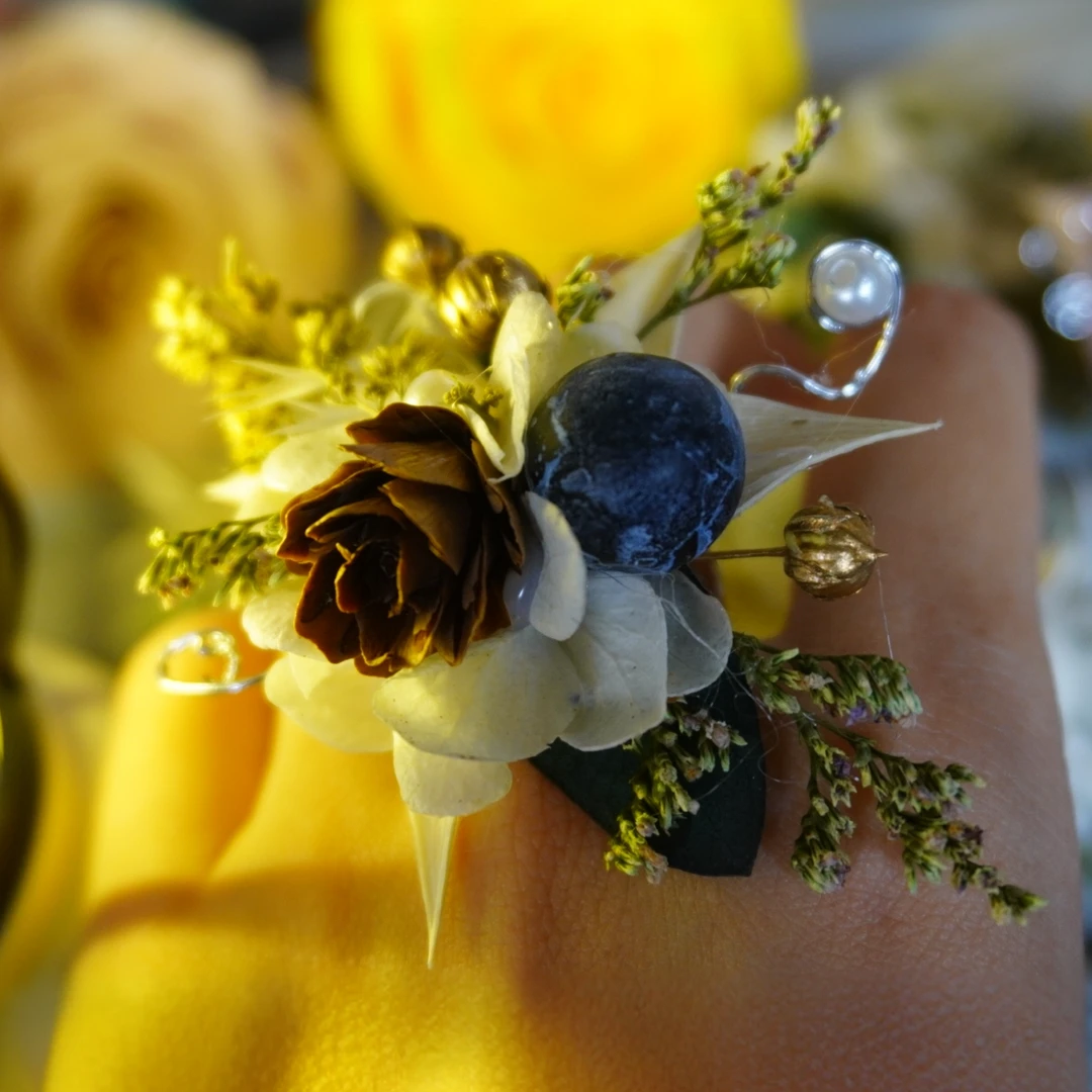 合金仿珍珠戒指 纯手工永生花戒指