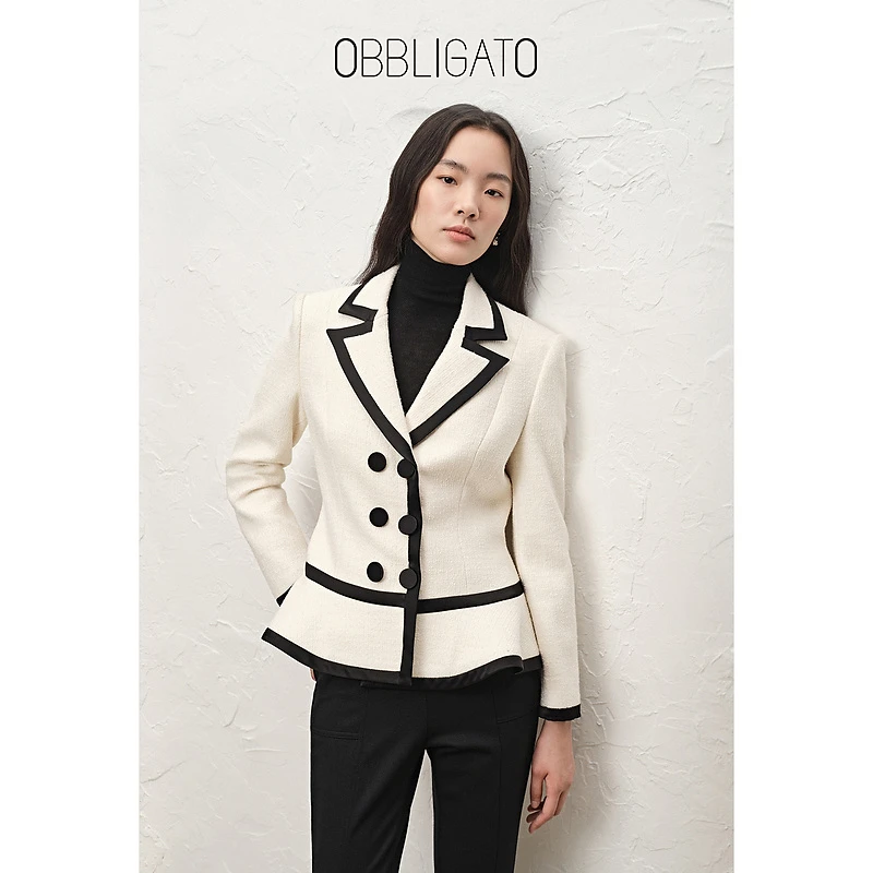OBBLIGATO奥丽嘉朵冬季1C32510020翻领小香风羊毛肌理感外套
