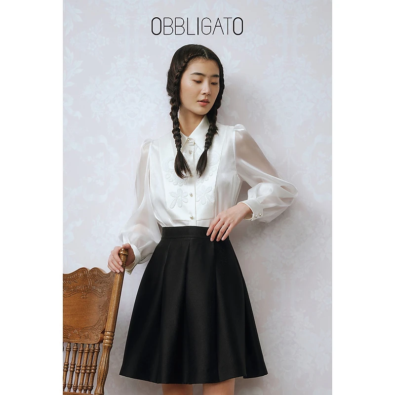 OBBLIGATO奥丽嘉朵春季1C33130010钉珠刺绣拼接衬衫
