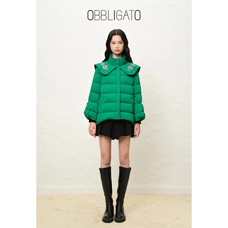OBBLIGATO奥丽嘉朵冬季1C62508510专选钉钻压褶披肩领羽绒服