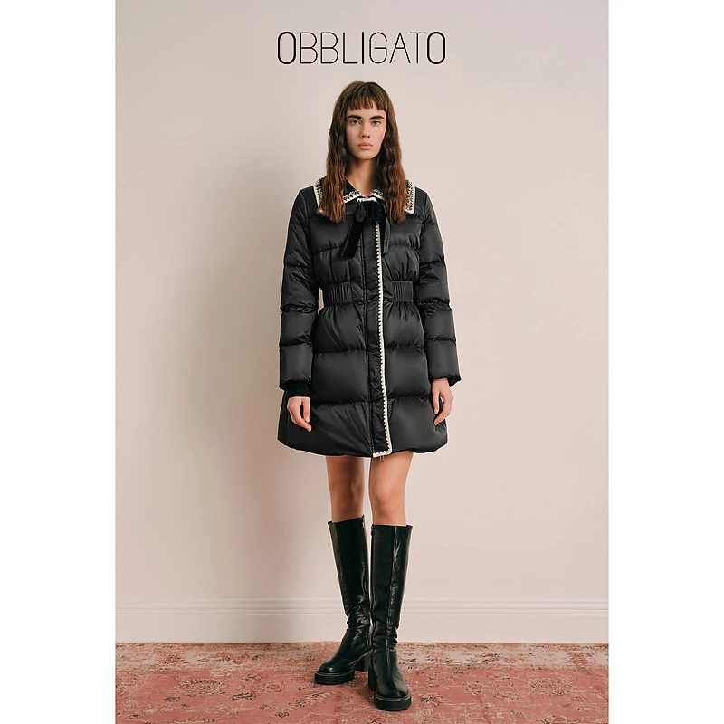 OBBLIGATO奥丽嘉朵1C63508580专选冬季重工钉钻编织包边羽绒服