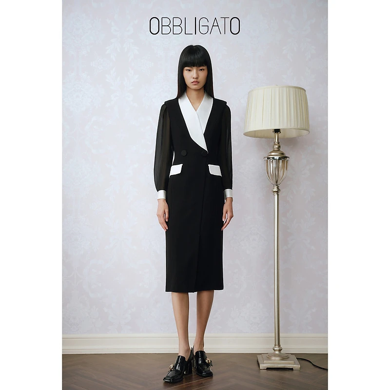 OBBLIGATO奥丽嘉朵  春季1C63105190专选拼接气质连衣裙