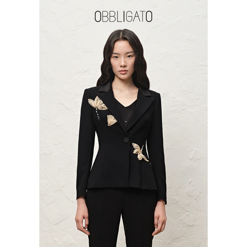 OBBLIGATO奥丽嘉朵秋季1C32310130/1C65310030立体鸢尾花西装外套