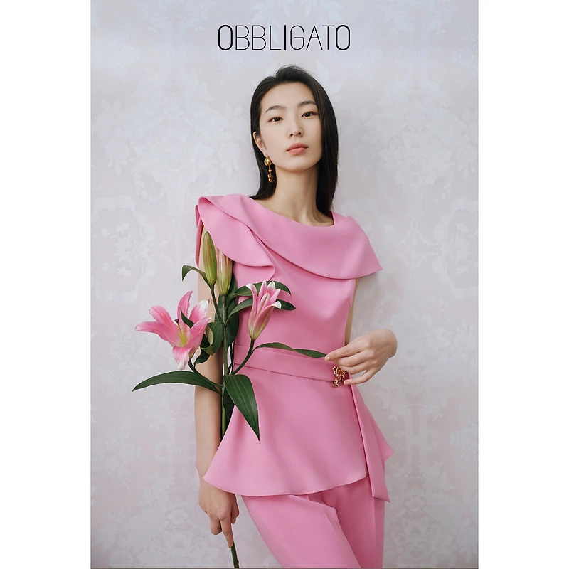 OBBLIGATO奥丽嘉朵夏季1C33270070荷叶边气质女上衣