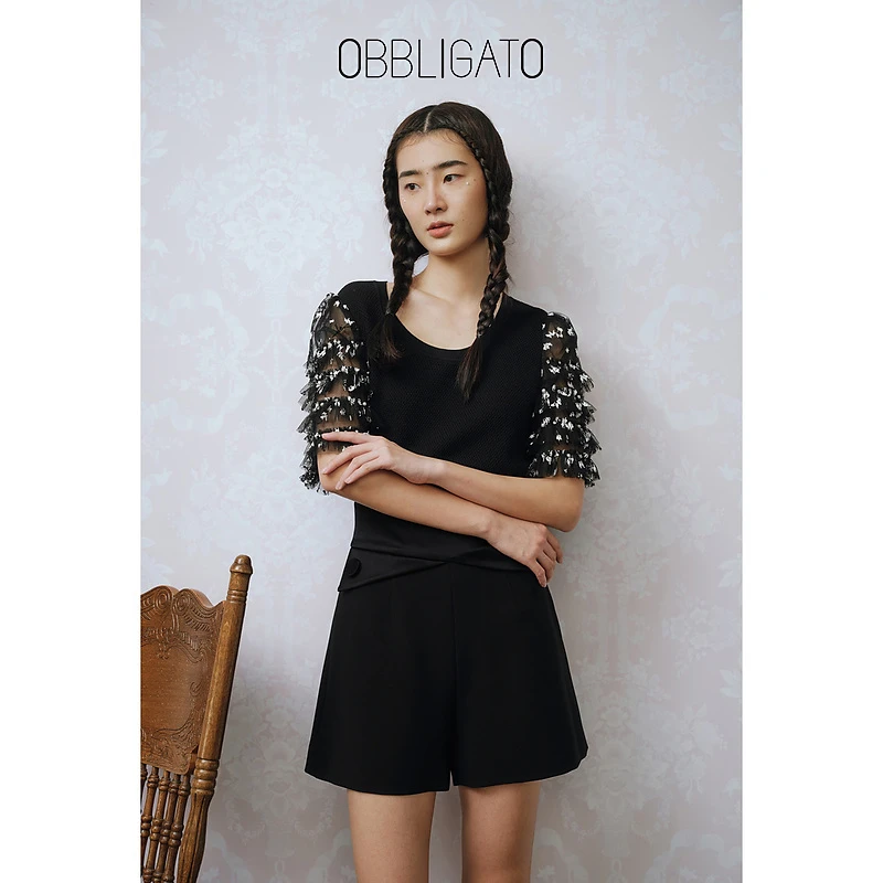 OBBLIGATO奥丽嘉朵春季1C33106020立体花收腰女上衣