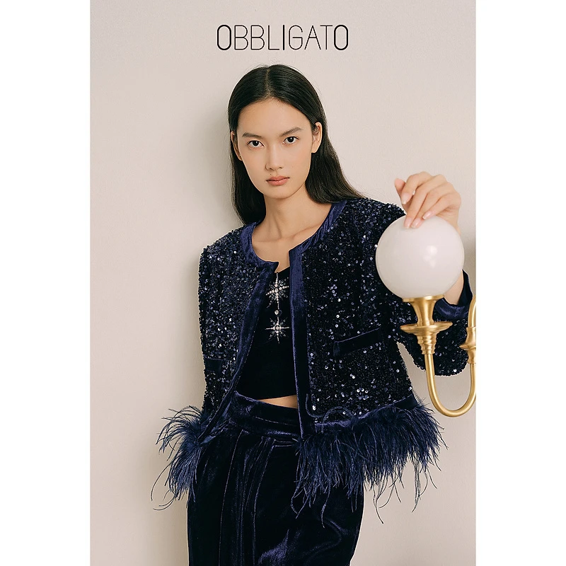 OBBLIGATO奥丽嘉朵1C33540010冬季午夜蓝八芒星钉钻马夹