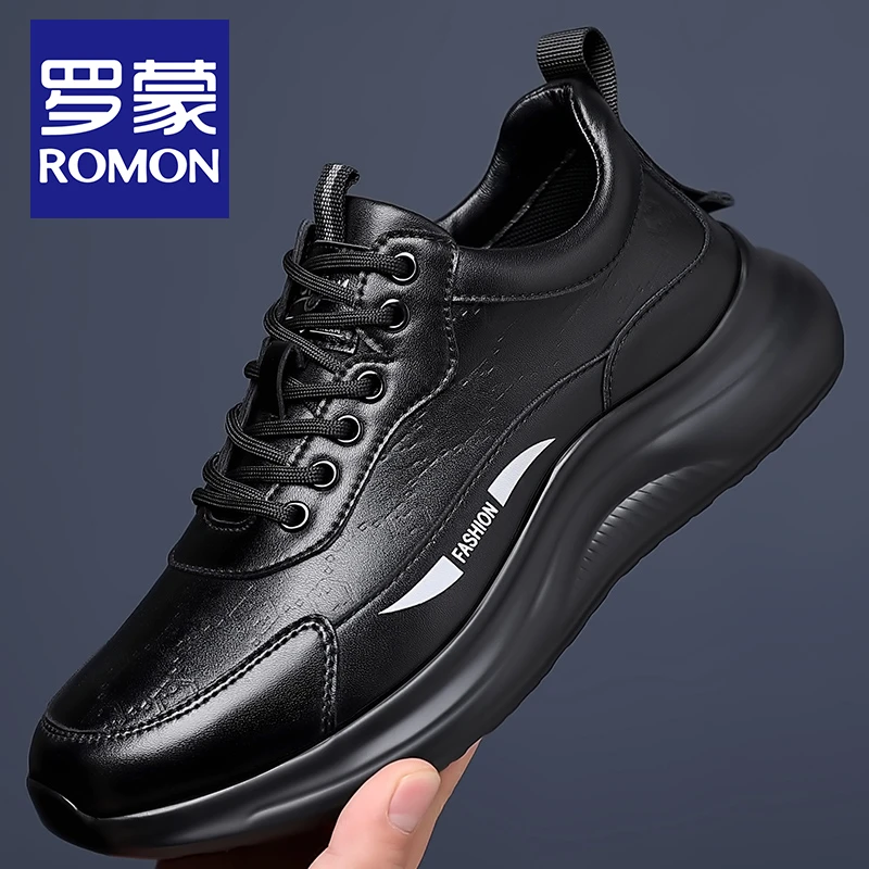 Romon/罗蒙皮鞋男真皮2024新款男鞋秋冬透气潮流时尚运动休闲鞋子