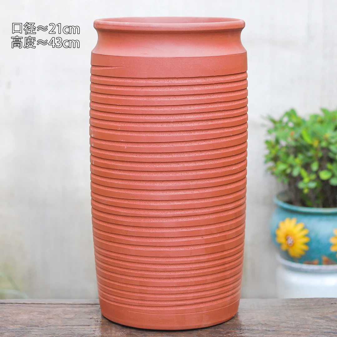 高度43厘米红陶直筒大花盆多肉鲜花绿植有孔户外不烂根粗陶高花盆
