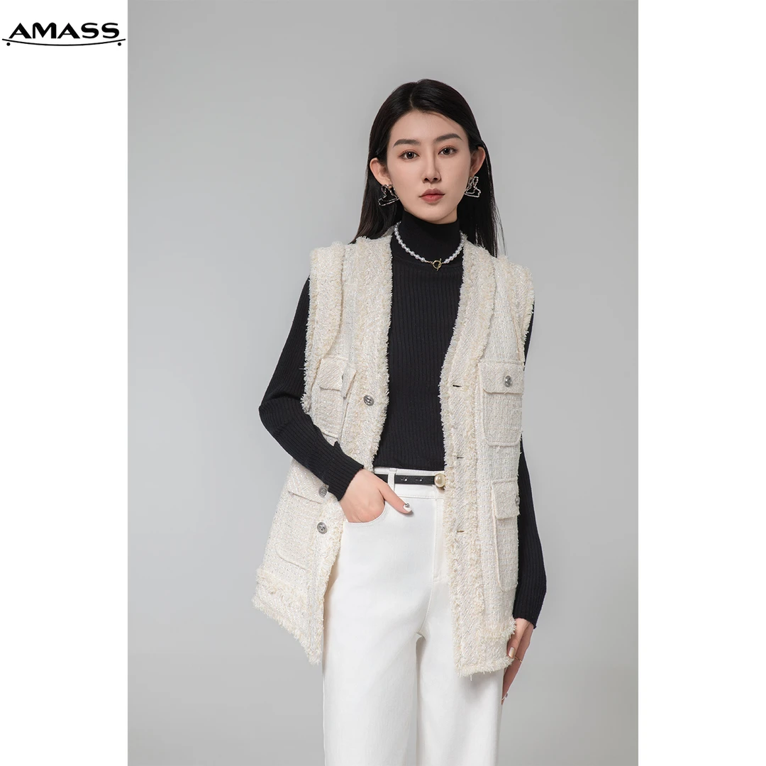 AMASS/阿玛施秋冬气质温柔小香风单排扣通勤女士马甲外套 5400310