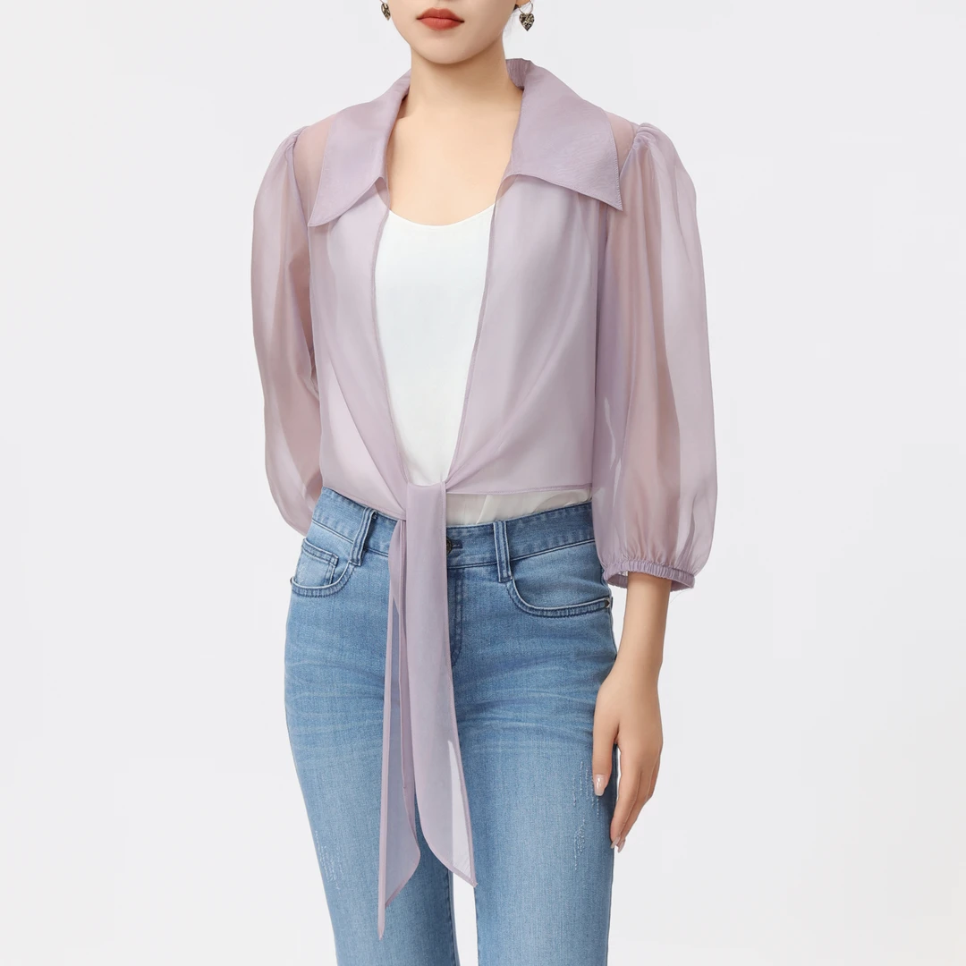 AMASS/阿玛施夏季新款时尚气质透视百搭长袖衬衣纱衣女 5300952