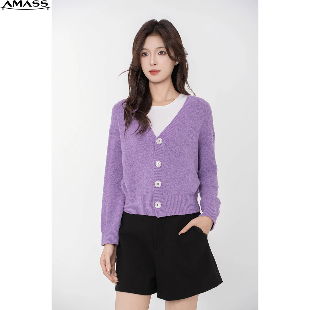 AMASS/阿玛施新款秋季时尚气质简约百搭V领宽松长袖针织衫5499165