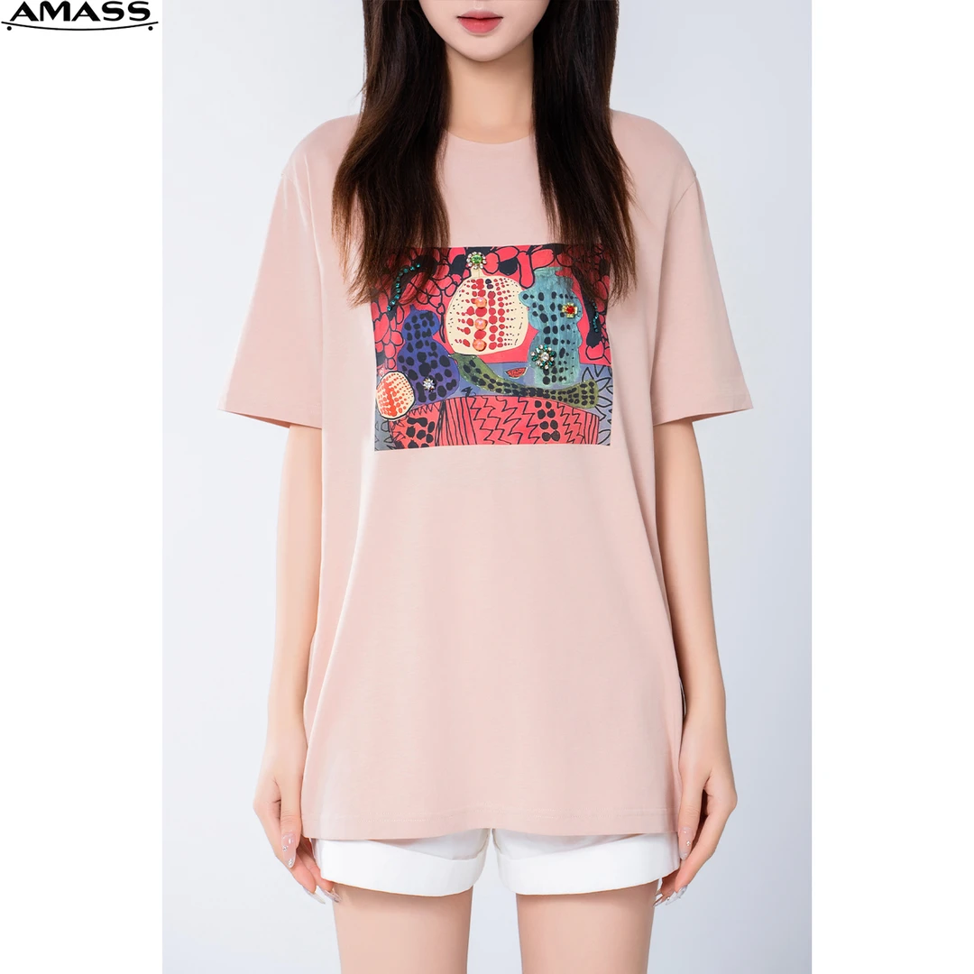 AMASS/阿玛施夏季新款休闲时尚百搭宽松版圆领套头印花T恤5300393