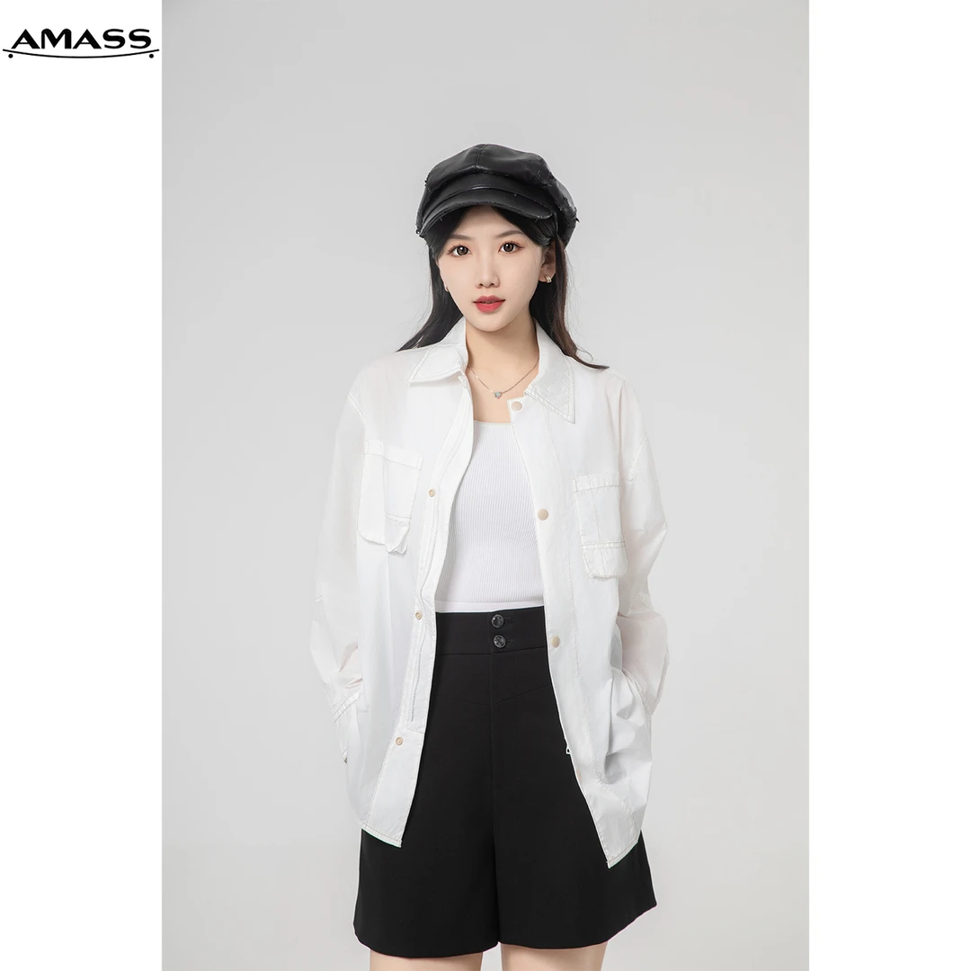 AMASS/阿玛施【风感波粒】学院风时尚撞色款气质宽松衬衫女 5300913