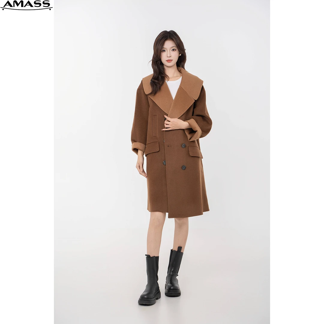 AMASS/阿玛施秋冬新款时尚气质经典中长款毛呢大衣外套女 5400225
