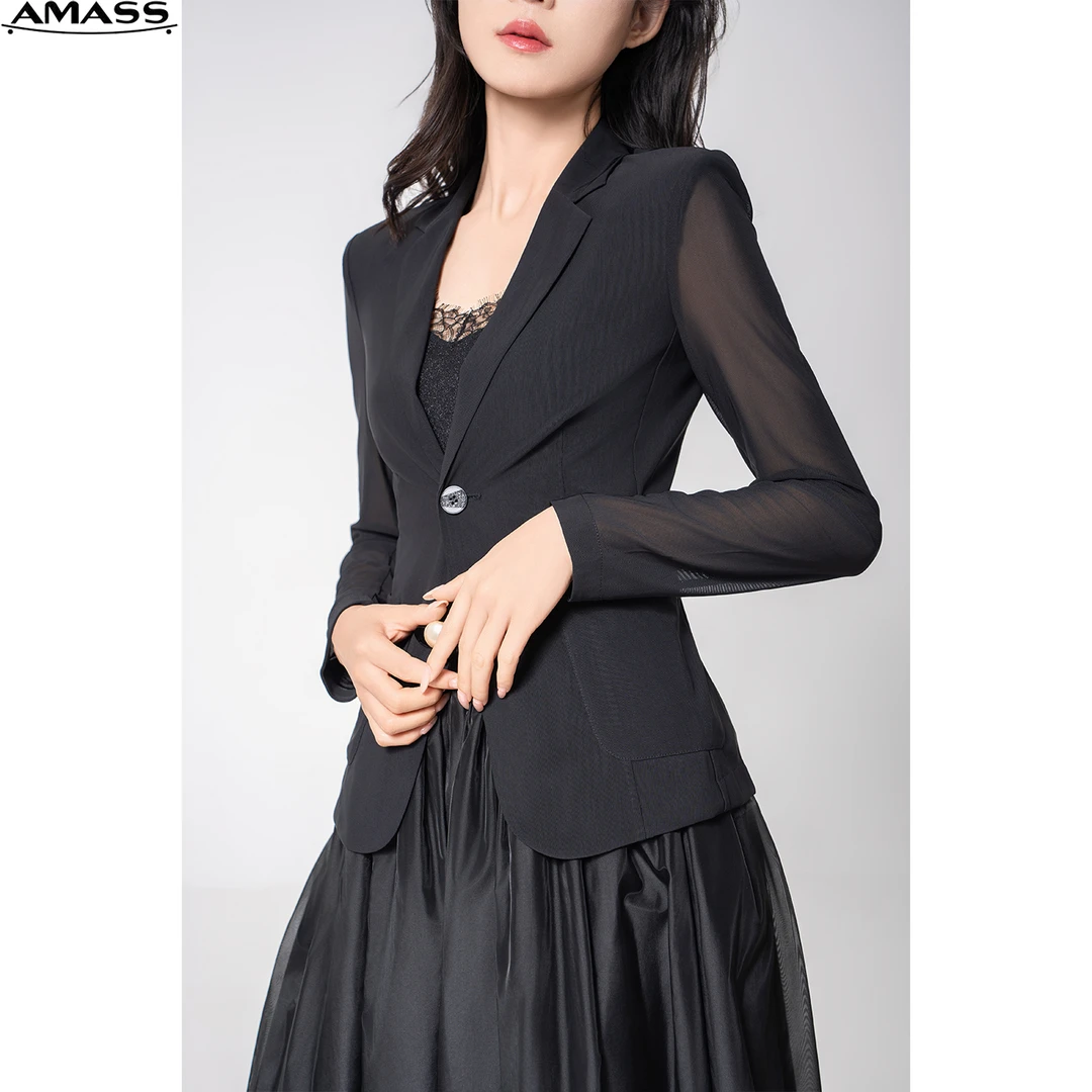 AMASS/阿玛施新款职业气质翻领修身收腰双口袋西装西服女 5400808