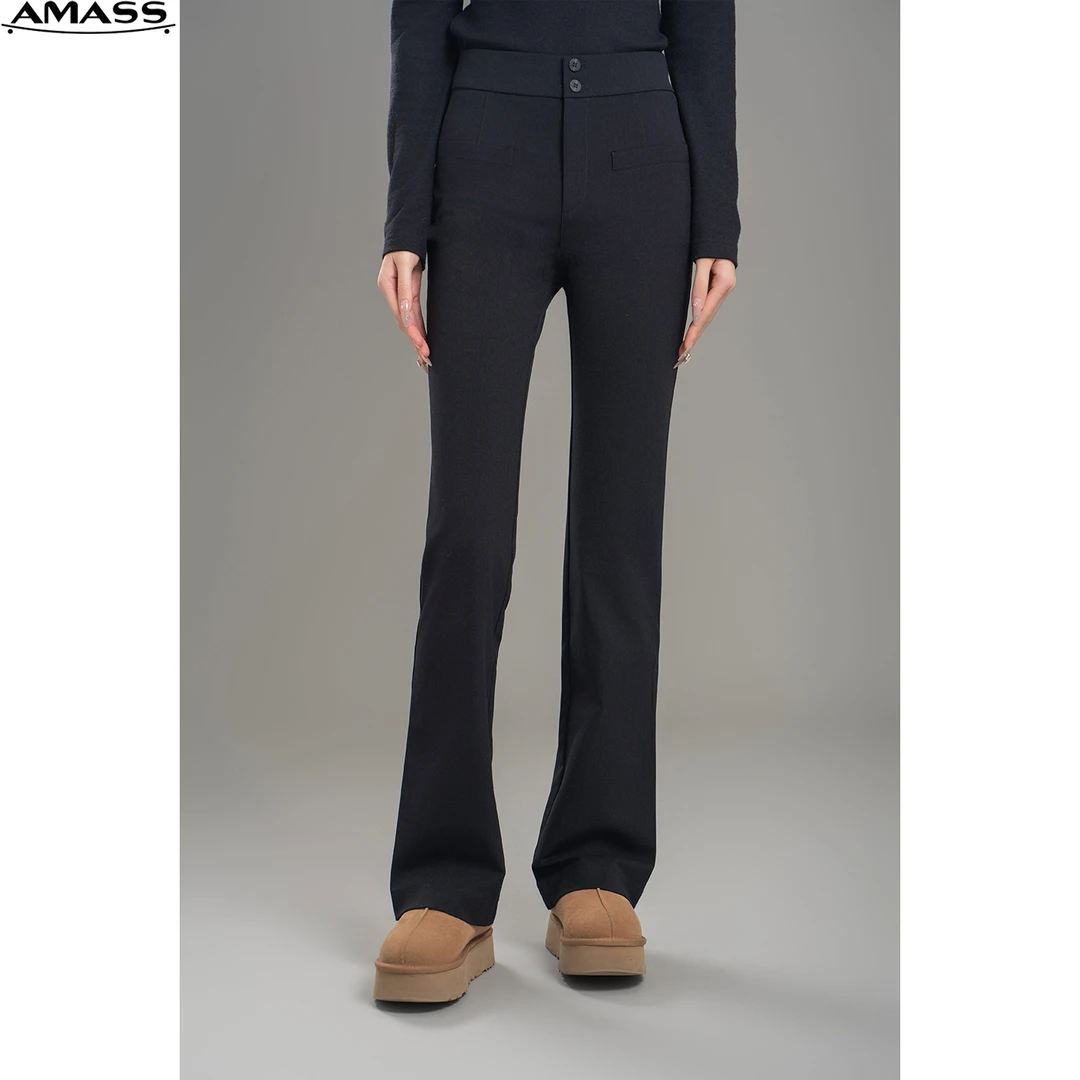 AMASS/阿玛施秋季新款高腰百搭时尚修身微喇裤女简约轻职风510060