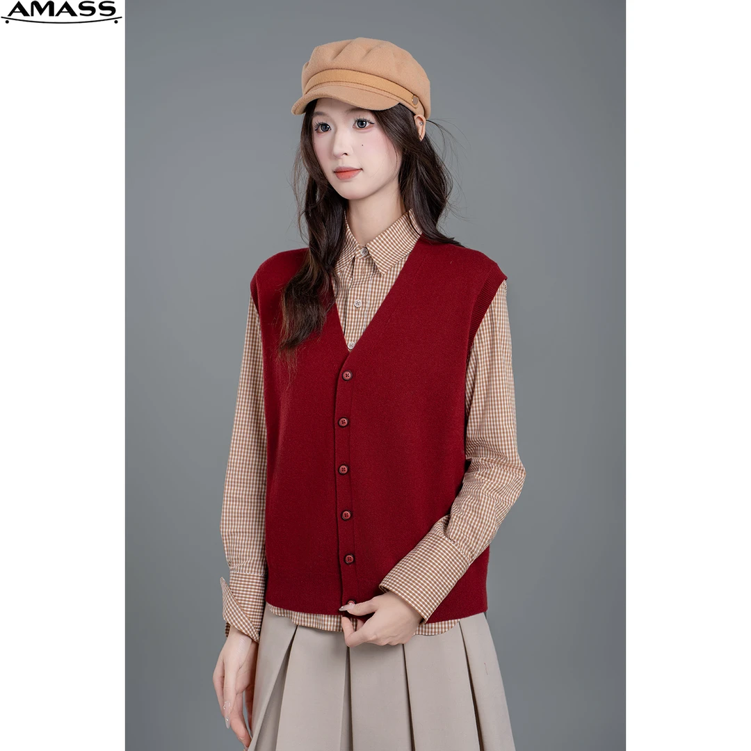 AMASS/阿玛施早秋新款无袖V领针织马夹女纯色时尚休闲百搭5499269