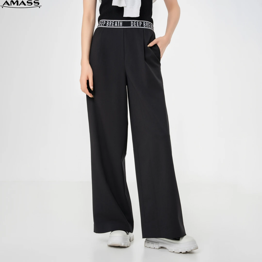 AMASS/阿玛施春秋新款时尚拼色休闲字母腰头直筒阔腿西裤 5100265