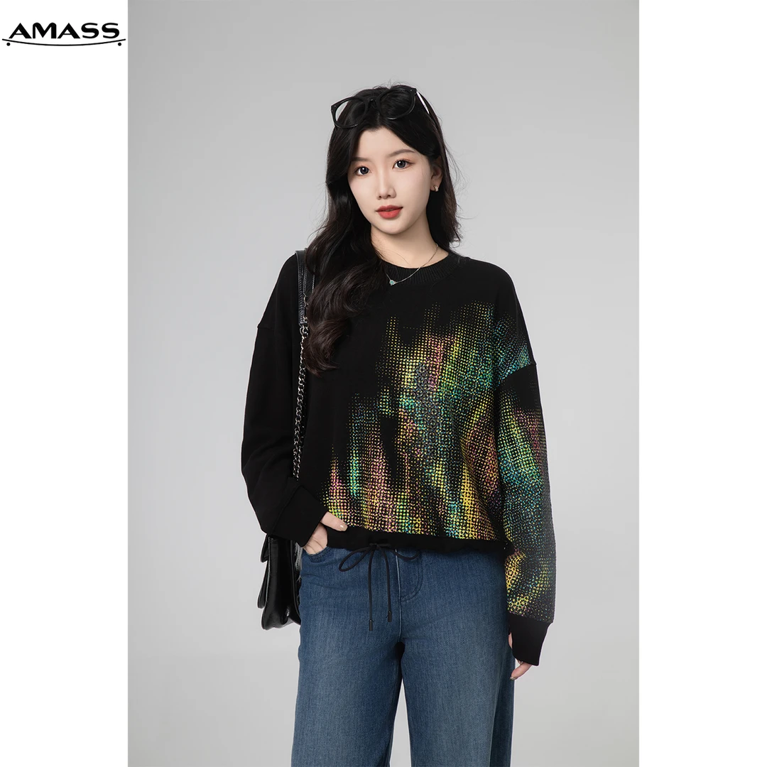 AMASS/阿玛施春夏暗黑风抽绳个性印花潮流圆领长袖卫衣女 5300981