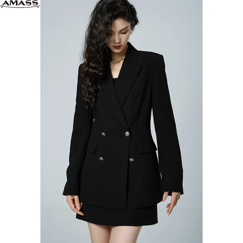 AMASS/阿玛施新款纯色百搭通勤气质中长款双排扣长袖西装 5492005