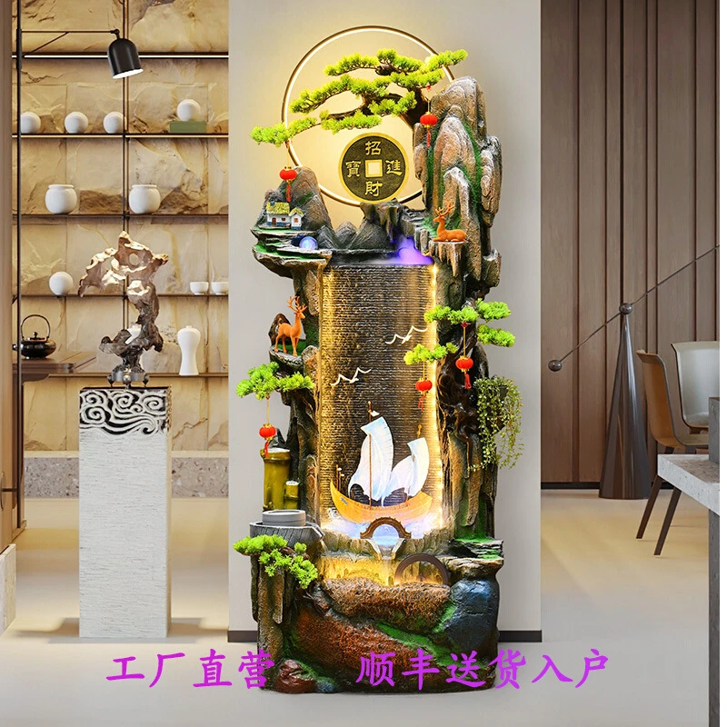 中式流水摆件电视柜旁边客厅室内玄关喷泉开业落地循环水招财景观