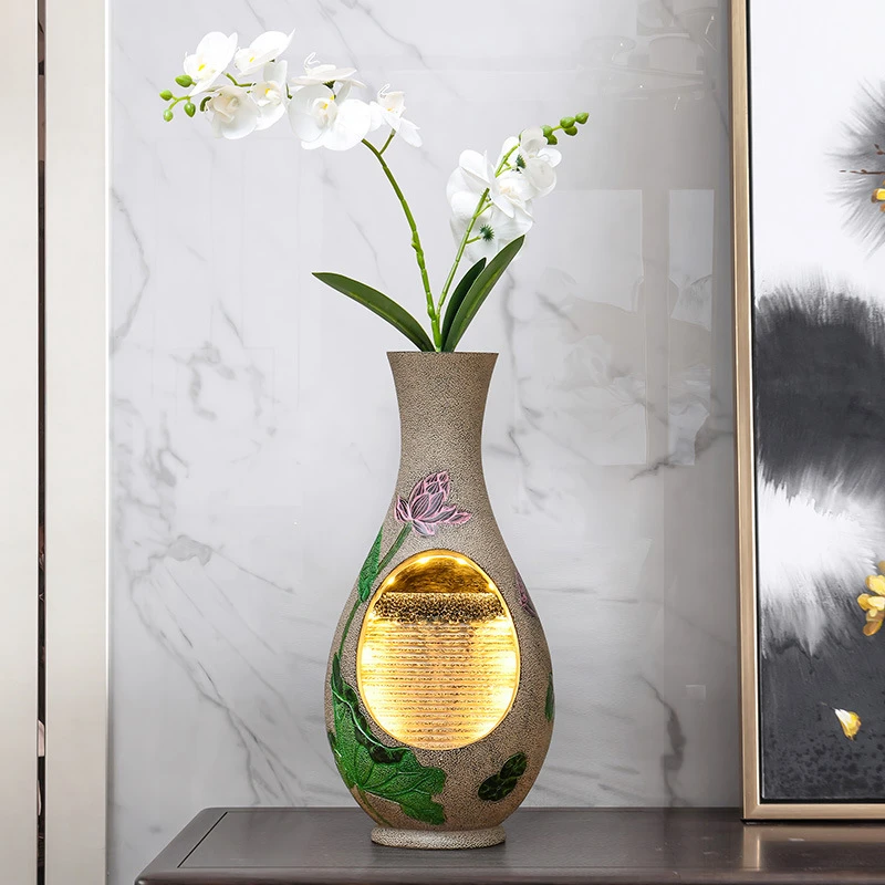 新中式荷花流水喷泉客厅茶室玄关禅意装饰佛堂循环水花瓶摆件