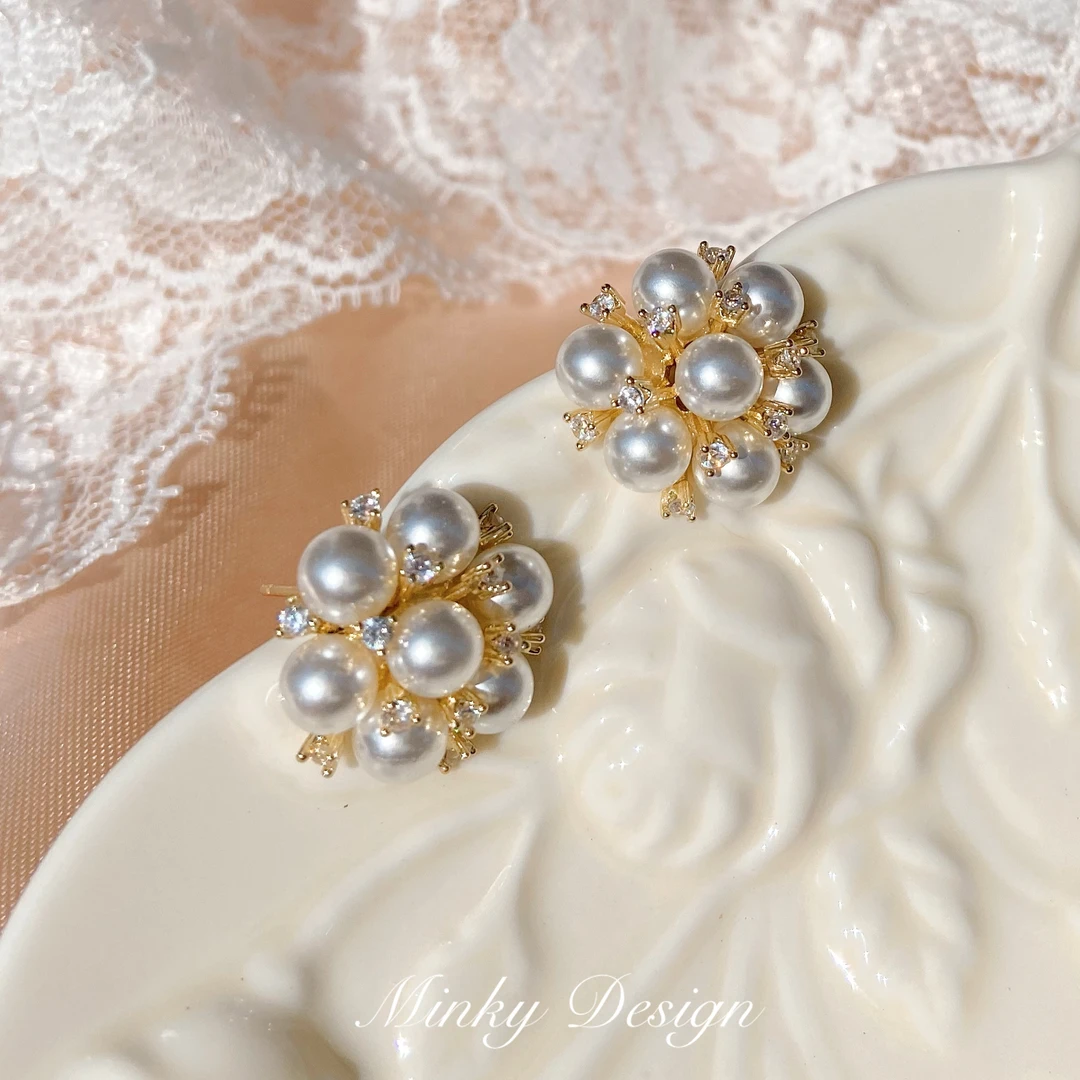 Minky/Minky 铜合金耳饰 珍珠耳饰无耳洞蚊香盘耳夹女耳环|花火纪