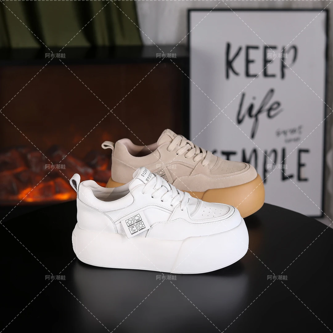 【阿布美鞋●舒芙蕾】增高6cm时尚厚底潮流百搭小白鞋719-6