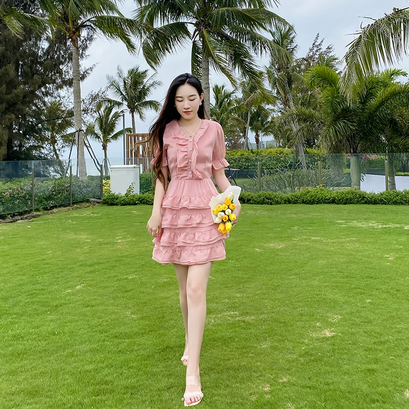 法式温柔风公主裙甜美收腰气质连衣裙女夏设计感仙女蓬蓬蛋糕裙子
