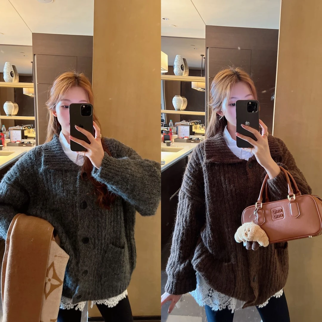 xxxwxz王希之 韩系两色纯色百搭保暖毛针织衫外套#z1155