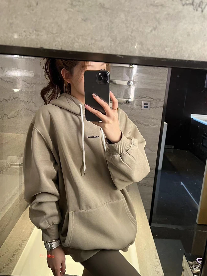 xxxwxz王希之 灰绿纯色连帽卫衣女韩系套头上衣#12922