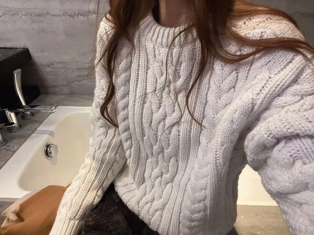 xxxwxz王希之  纯色粗线麻花纹显瘦毛衣#12904